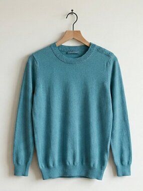 ModCloth Dark Teal Blue Crewneck Sweater Button Shoulder Detail XS